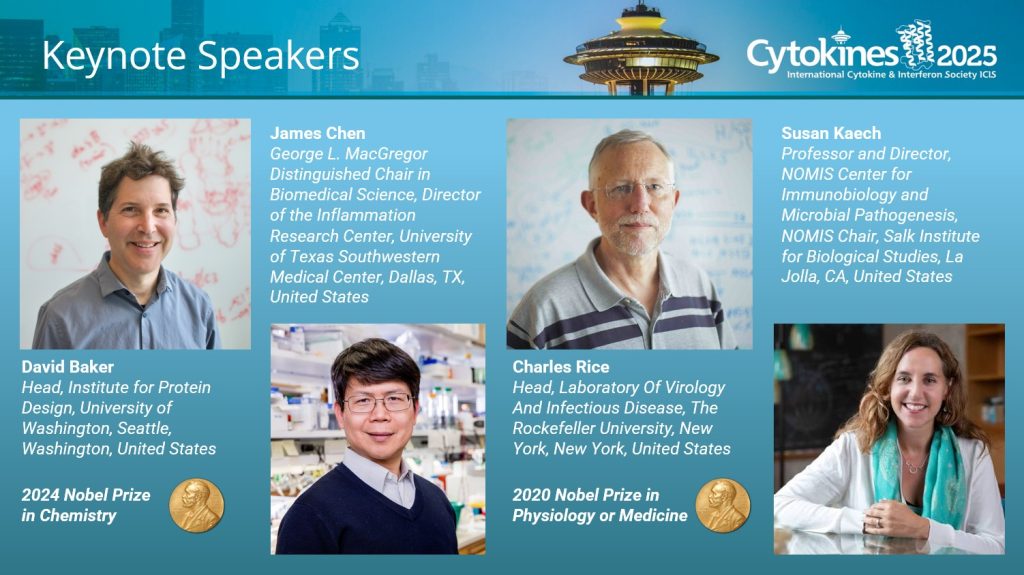 Headshots of 4 individuals who are giving keynote talks at Cytokines 2025